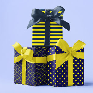 Navy Blue Yellow Patterned Wrapping Paper Sheet