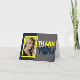 Navy Blue & Yellow Paw Graduation Folding Photo Thank You Card
