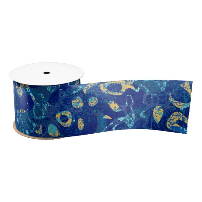 Navy Blue & Yellow Spotted Graphic Abstraction Satin Ribbon (Spool)