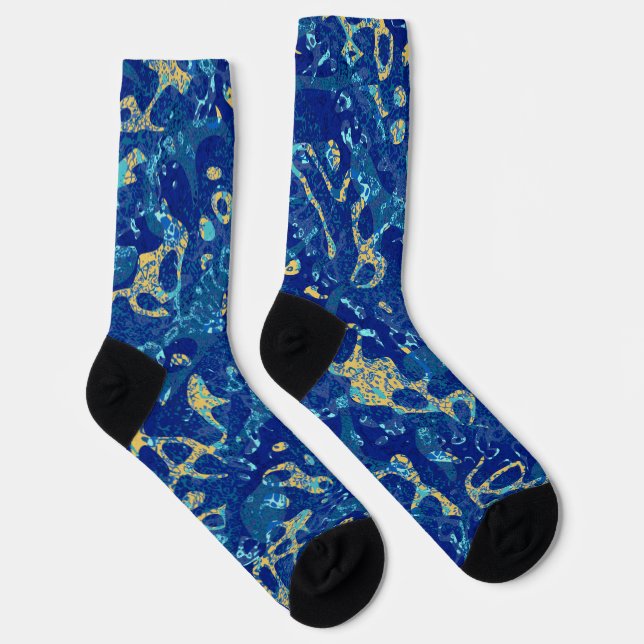 Navy Blue & Yellow Spotted Graphic Abstraction Socks (Right)