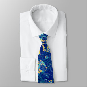 Navy Blue & Yellow Spotted Graphic Abstraction Tie