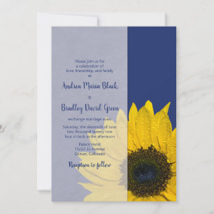 Navy Blue Yellow Sunflower Wedding Invitation