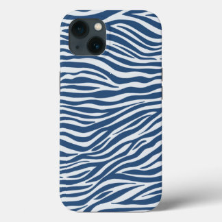 Navy Blue Zebra Animal Stripes Pattern iPhone 13 Case