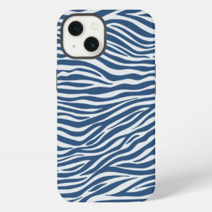 Navy Blue Zebra Animal Stripes Pattern iPhone 13 Case