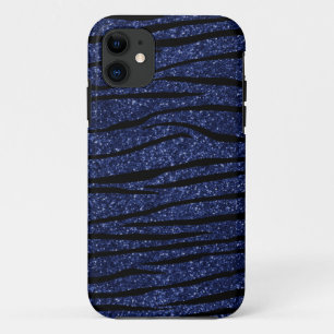 Navy blue zebra glitter stripes Case-Mate iPhone case