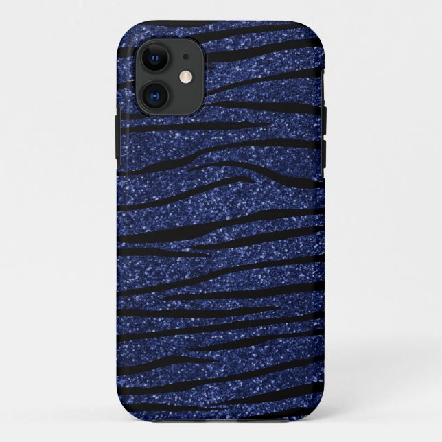 Navy blue zebra glitter stripes Case-Mate iPhone case (Back)