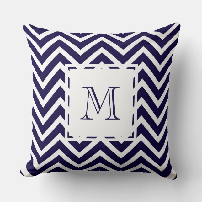 Navy blue Zigzag graphic chevron monogram Cushion (Front)