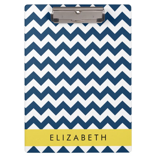 Navy Blue Zigzag, Navy Blue Chevron, Your Name Clipboard (Front)