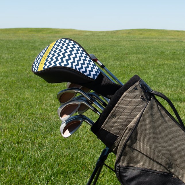 Navy Blue Zigzag, Navy Blue Chevron, Your Name Golf Head Cover (In Situ)