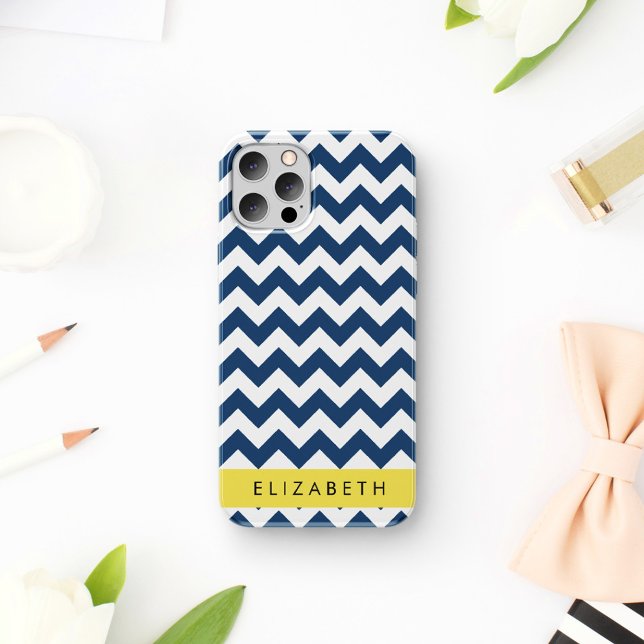 Navy Blue Zigzag, Navy Blue Chevron, Your Name iPhone 16 Case (Creator Uploaded)