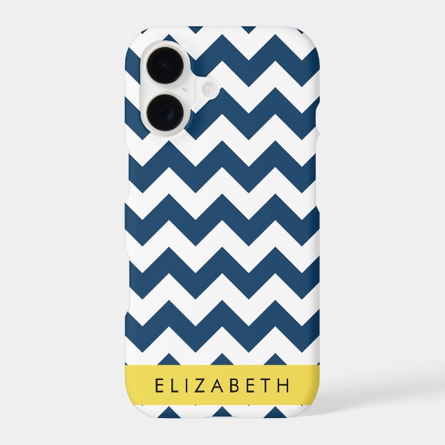 Navy Blue Zigzag, Navy Blue Chevron, Your Name iPhone Case (Back)