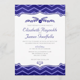 Navy Blue Zigzag Wedding Invitations