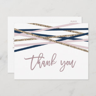 Navy Blush and Gold Streamers Thank You Postcard