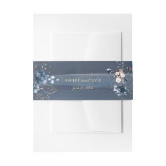 Navy, Blush and Gold with Floral Accent Invitation Belly Band
