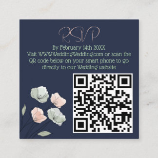 Navy Blush and Sage Floral Wedding QR Code Enclosure Card