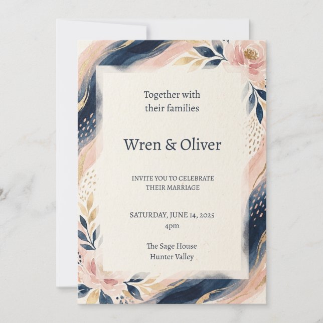 Navy Blush Arch Wedding Invitation (Front)