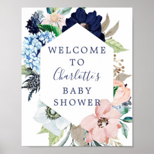 Navy & Blush Baby Shower Welcome Sign