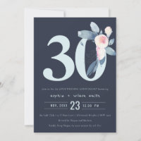NAVY BLUSH BLUE FLORAL 30TH ANY YEAR ANNIVERSARY