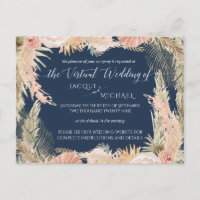 Navy Blush Bohemian Pampas Floral Virtual Wedding