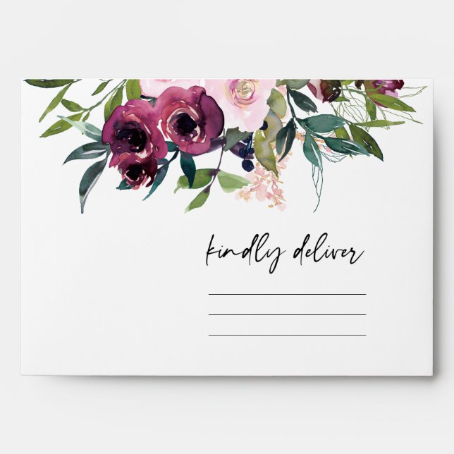 NAVY BLUSH BURGUNDY FLORAL BUNCH ADDRESS ENVELOPE (Front)