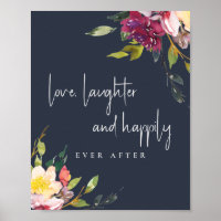 Navy Blush Burgundy Floral Love Happily Ever After