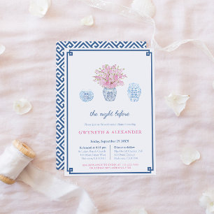 Navy Blush Chinoiserie Wedding Rehearsal & Dinner Invitation