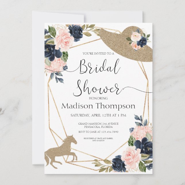 Navy Blush Derby Bridal Shower Invitation (Front)