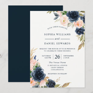 Navy & Blush Elegant All Seasons Wedding Invitation