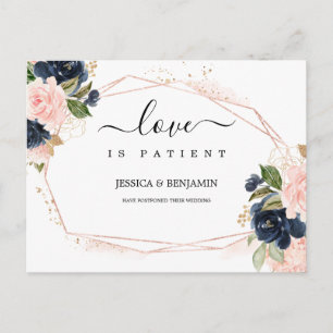 Navy Blush Flora Frame Love is Patient Postponed Postcard