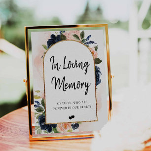 Navy Blush Floral Arch Frame In Loving Memory Sign