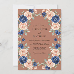 Navy Blush Floral Arch Wedding Invitation