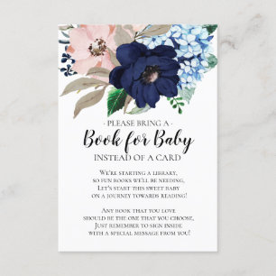 Navy & Blush Floral Baby Shower Book for Baby Enclosure Card