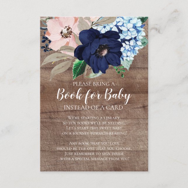 Navy & Blush Floral Baby Shower Book for Baby Enclosure Card (Front)