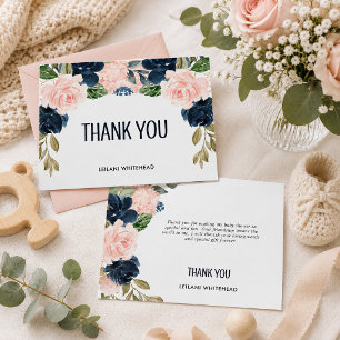 Navy Blush Floral Baby Shower Thank You Card