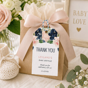 Navy Blush Floral Baby Shower Thank You Tag