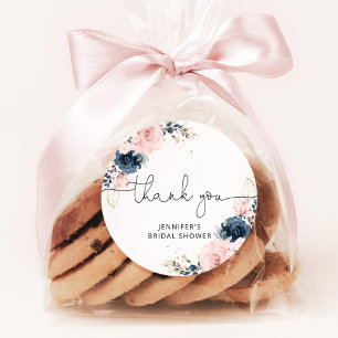 Navy Blush floral bridal shower Classic Round Sticker