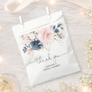 Navy Blush floral bridal shower thank you Favour Bags