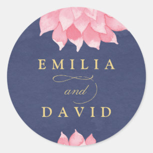 Navy Blush Floral Dahlia Wedding Round Sticker