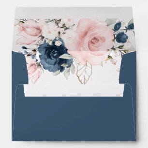 Navy blush floral elegant wedding envelope