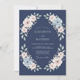 Navy Blush Floral Embrace Wedding Invitation