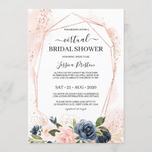 Navy Blush Floral Geometric Virtual Bridal Shower Invitation