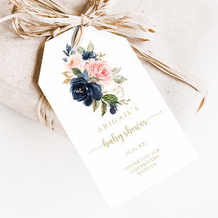 Navy Blush Floral Gold Baby Shower   Gift Tags