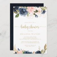 Navy Blush Floral Gold Baby Shower