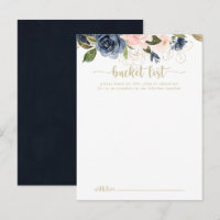 Navy Blush Floral Gold Wedding Bucket List Cards