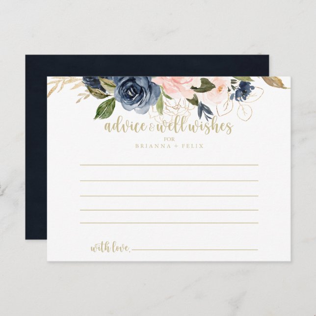 Navy Blush Floral Gold Wedding  Postcard (Front/Back)