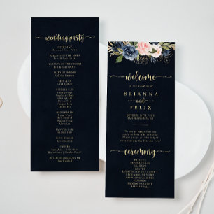 Navy Blush Floral Gold Wedding Program Programme