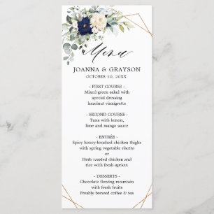 Navy Blush Floral Greenery Geometric Wedding Menu