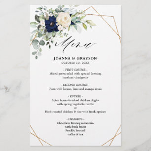 Navy Blush Floral Greenery Geometric Wedding Menu