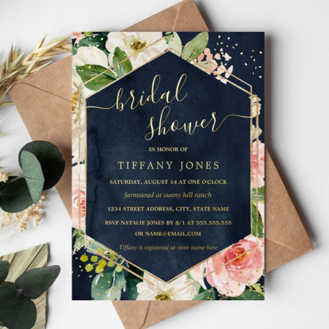 Navy Blush Floral Modern Bridal Shower  (Creator Uploaded)