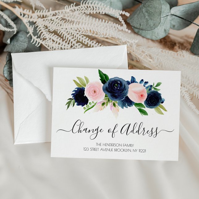 navy blush floral new home moving announcement (Creator Uploaded)